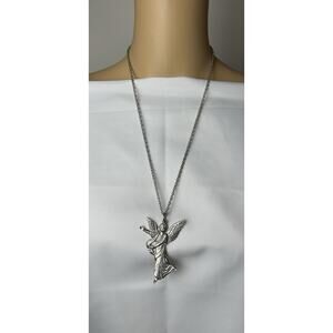 Lovely Silver Tone Angel Necklace. Measures 24"